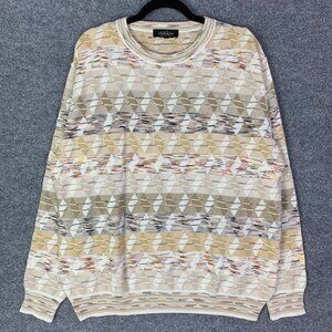 Montechiaro Italy Geometric Pattern Pullover‎ Crewneck Sweater Coogie style XL
